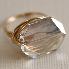 Gem Pop Ring - 18k Gold & Silver Shadow Swarovski Crystal Wire Wrapped Ring