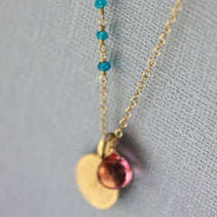 Asymmetrical Say My Name Necklace - Personalized 18k Gold Initial Charm & Birthstone Necklace.