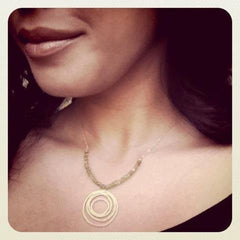 Tequila Sunrise Necklace - 18k Gold Swirl Charm, Green Peridot & 18k Gold Nuggets Necklace.