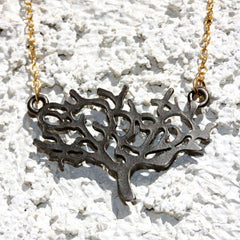 The Giving Tree Necklace - 18k Gold and Gunmetal Tree Pendant Charm Necklace