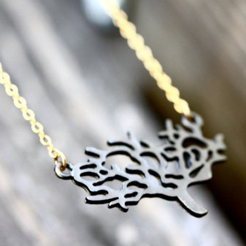The Giving Tree Necklace - 18k Gold and Gunmetal Tree Pendant Charm Necklace