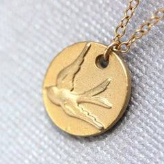 Amalfi Coin Necklace - 18k Gold Bird Charm and Pearl Necklace.