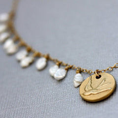 Amalfi Coin Necklace - 18k Gold Bird Charm and Pearl Necklace.