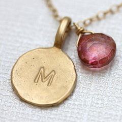 Asymmetrical Say My Name Necklace - Personalized 18k Gold Initial Charm & Birthstone Necklace.