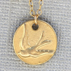 Amalfi Coin Necklace - 18k Gold Bird Charm and Pearl Necklace.