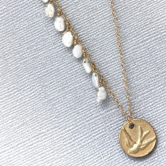 Amalfi Coin Necklace - 18k Gold Bird Charm and Pearl Necklace.