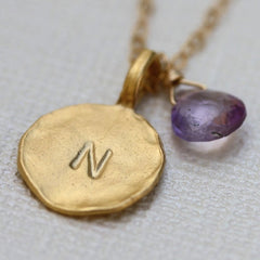 Say My Name Necklace - Personalized 18k Gold Initial Charm & Birthstone Necklace.