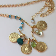Say My Name Necklace - Personalized 18k Gold Initial 4 Charm & Birthstone Necklace.
