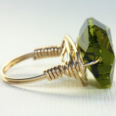 Gem Pop Ring - 18k Gold & Olive Green Swarovski Crystal Wire Wrapped Ring
