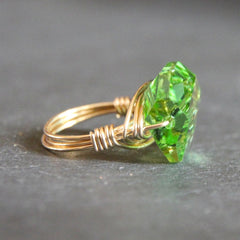 Gem Pop Ring - 18k Gold & Light Green Swarovski Crystal Wire Wrapped Ring