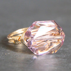 Gem Pop Ring - 18k Gold & Light Amethyst Swarovski Crystal Wire Wrapped Ring