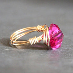 Gem Pop Ring - 18k Gold & Fuschia Swarovski Crystal Wire Wrapped Ring