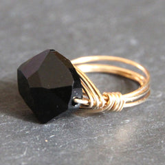 Gem Pop Ring - 18k Gold & Jet Black Swarovski Crystal Wire Wrapped Ring