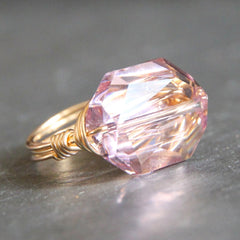 Gem Pop Ring - 18k Gold & Light Amethyst Swarovski Crystal Wire Wrapped Ring