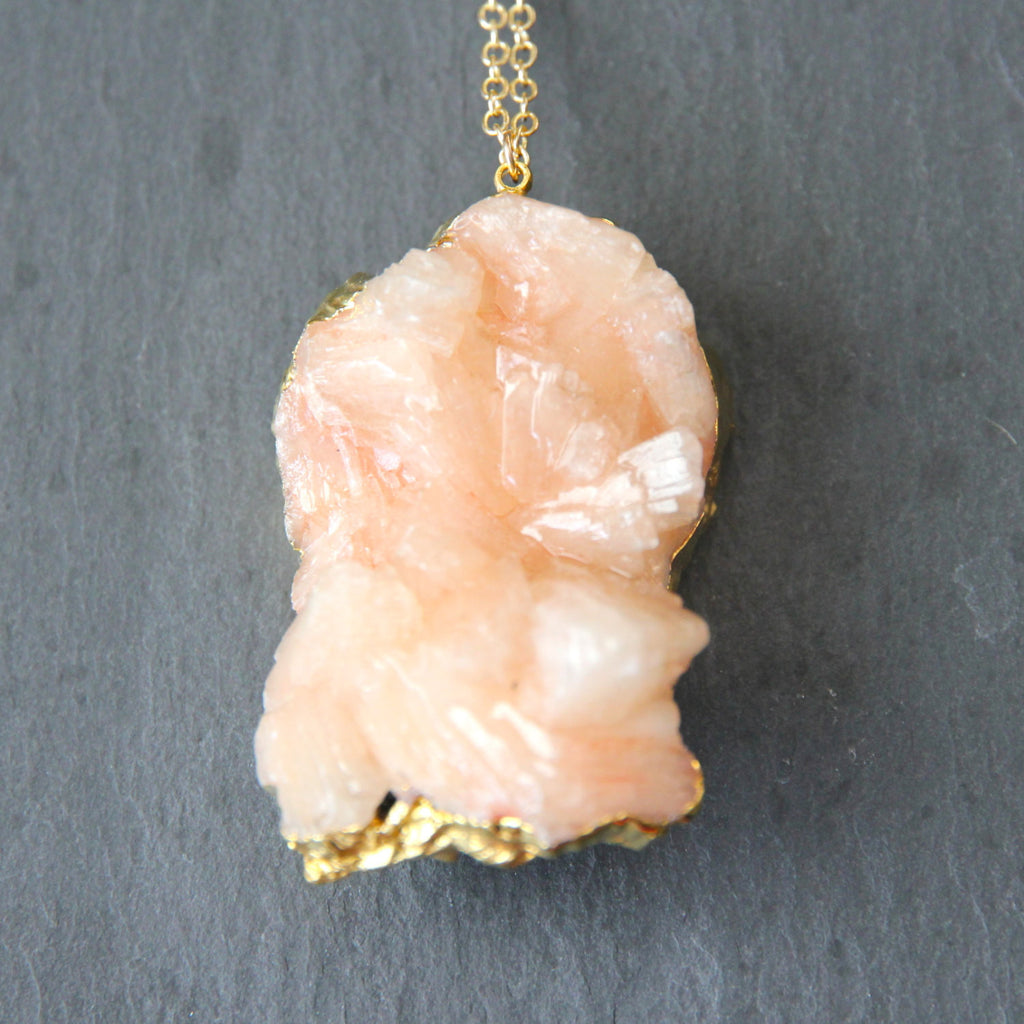 Dixie Necklace - 24k Gold Dipped Peach Crystal Cluster Necklace
