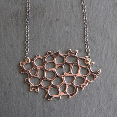 Honey Necklace - 18k Rose Gold Organic Honeycomb Pendant Charm Necklace