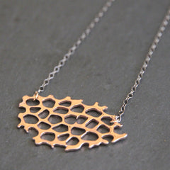 Honey Necklace - 18k Rose Gold Organic Honeycomb Pendant Charm Necklace
