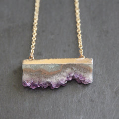 San Ignacio Necklace - 24k Gold Dipped Purple Amethyst Agate Druzy Crystal Slice Pendant