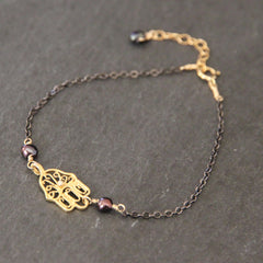 Hamsa Bracelet - 18k Gold Hand of Fatima & Fresh Water Pearl Bracelet