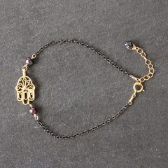 Hamsa Bracelet - 18k Gold Hand of Fatima & Fresh Water Pearl Bracelet