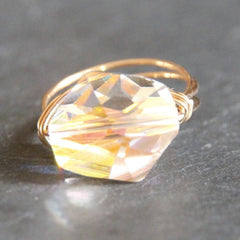 Gem Pop Ring - 18k Gold & Iridescent Swarovski Crystal Wire Wrapped Ring
