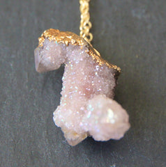 Mykonos Necklace - 24k Gold Dipped Lavender Spirit Quartz Necklace