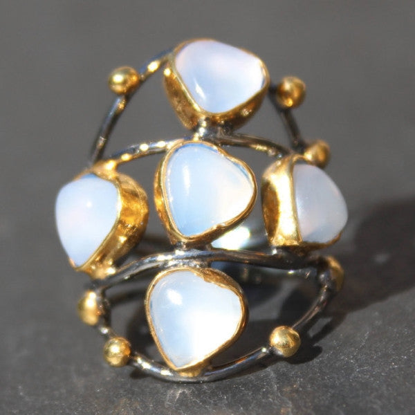 Twilight New Moon 24k Gold, Oxidized Sterling Silver & Moonstone Cocktail Ring