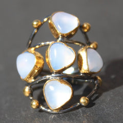 Twilight New Moon 24k Gold, Oxidized Sterling Silver & Moonstone Cocktail Ring