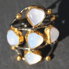 Twilight New Moon 24k Gold, Oxidized Sterling Silver & Moonstone Cocktail Ring