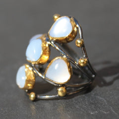Twilight New Moon 24k Gold, Oxidized Sterling Silver & Moonstone Cocktail Ring