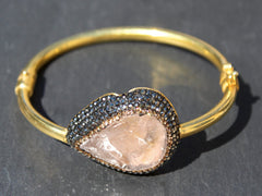 Mood Cuff - 24k Gold Pink Rose Quartz & Swarovski Crystal Cuff