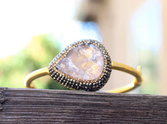Mood Cuff - 24k Gold Pink Rose Quartz & Swarovski Crystal Cuff