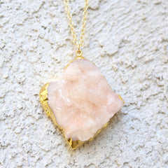 Dixie Necklace - 24k Gold Dipped Pink Peach Crystal Cluster Necklace