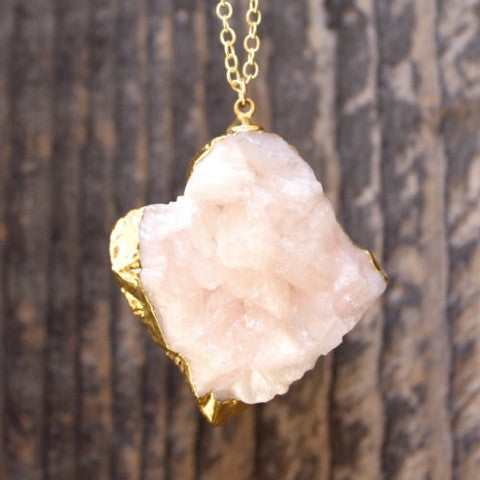 Dixie Necklace - 24k Gold Dipped Pink Peach Crystal Cluster Necklace