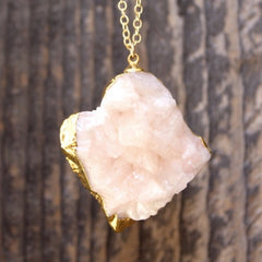 Dixie Necklace - 24k Gold Dipped Pink Peach Crystal Cluster Necklace