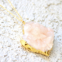 Dixie Necklace - 24k Gold Dipped Pink Peach Crystal Cluster Necklace