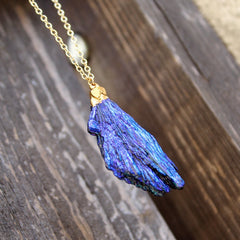 Raven Necklace - 24k Gold Dipped Blue Cobalt Kyanite Necklace