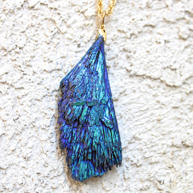 Raven Necklace - 24k Gold Dipped Blue Cobalt Kyanite Necklace