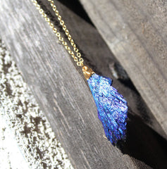 Raven Necklace - 24k Gold Dipped Blue Cobalt Kyanite Necklace