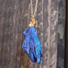 Raven Necklace - 24k Gold Dipped Blue Cobalt Kyanite Necklace