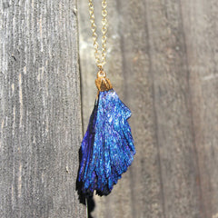 Raven Necklace - 24k Gold Dipped Blue Cobalt Kyanite Necklace