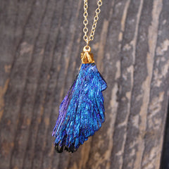 Raven Necklace - 24k Gold Dipped Blue Cobalt Kyanite Necklace