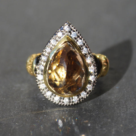 Rococo Ring - 24k Gold and Oxidized Sterling Silver Smokey Quartz Ring