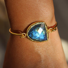 Old San Juan Bracelet - 24k Gold Dipped Iridescent Night Labradorite Crystal Cuff