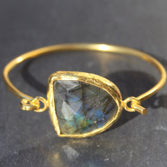 Old San Juan Bracelet - 24k Gold Dipped Iridescent Night Labradorite Crystal Cuff