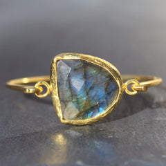Old San Juan Bracelet - 24k Gold Dipped Iridescent Night Labradorite Crystal Cuff