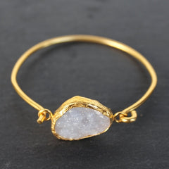 Old San Juan Bracelet - 24k Gold Dipped Iridescent White Druzy Crystal Cuff
