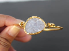 Old San Juan Bracelet - 24k Gold Dipped Iridescent White Druzy Crystal Cuff