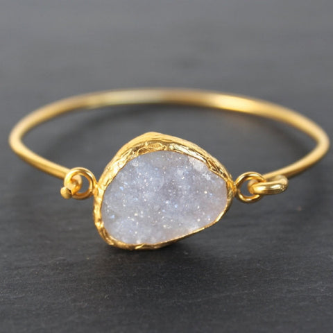 Old San Juan Bracelet - 24k Gold Dipped Iridescent White Druzy Crystal Cuff