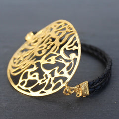 Hagia Bracelet - 24k Gold Dipped Script Medallion Cuff